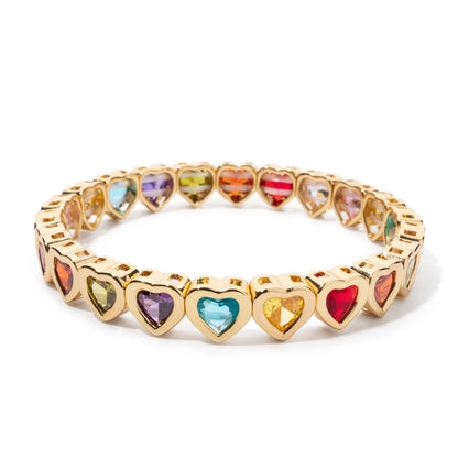 Brazalete de puño elástico para mujer 2024 Gold Love con diamantes de imitación color melocotón, joyería de moda