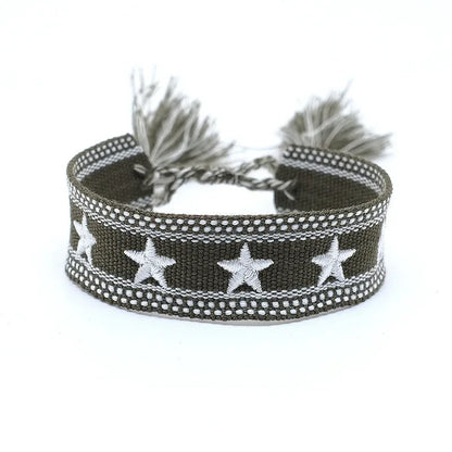 Pulsera de estrella bordada bohemia – Correa de muñeca tejida a mano con borlas para mujer | Regalo de joyería de moda étnica