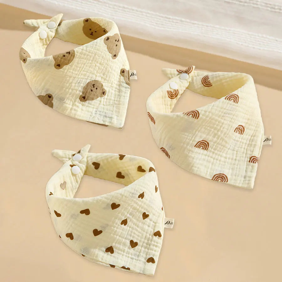 3PCS Pure Cotton Baby Gauze Towels – Soft Breathable Drool Bibs & Saliva Wipes for Newborns