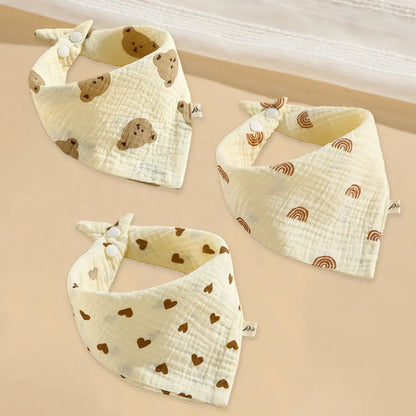 3PCS Pure Cotton Baby Gauze Towels – Soft Breathable Drool Bibs & Saliva Wipes for Newborns
