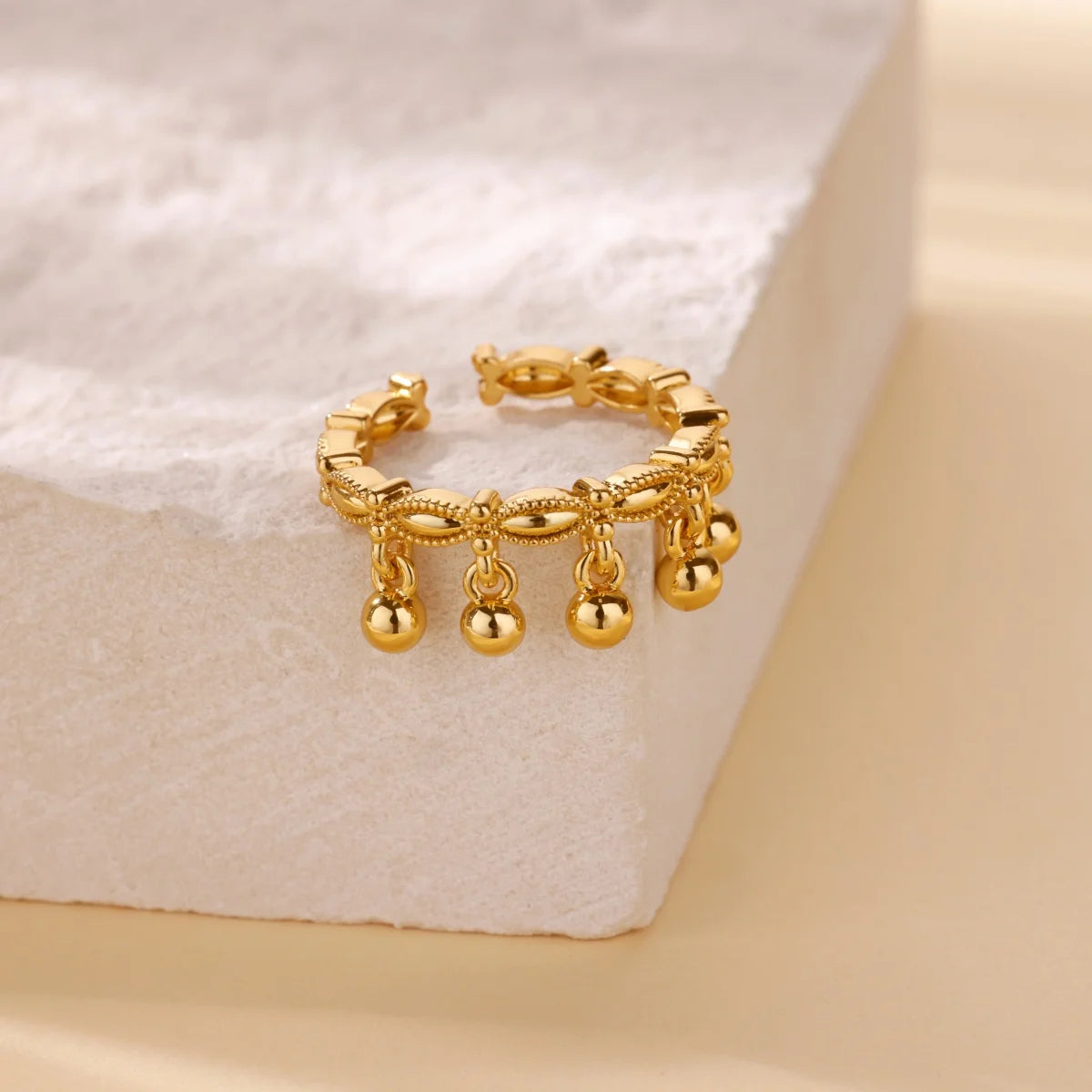 Anillo abierto grueso dorado vintage – Anillo llamativo geométrico de acero inoxidable para mujer