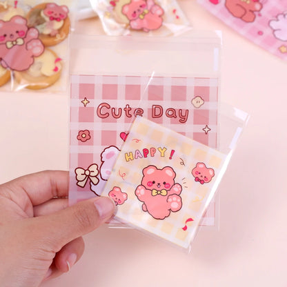 100/200PCS Cute Bear Self-Adhesive Treat Bags for Cookies, Candy, Biscuits, Snacks, Wedding Favors & Gift Packaging