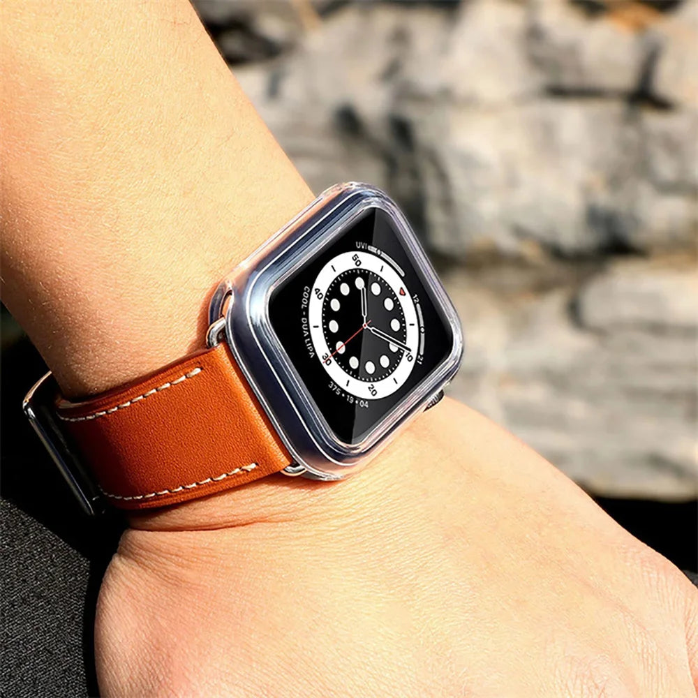 Funda con protector de pantalla de cristal templado para Apple Watch Series 10, 9, 8, 7, 6, SE y 5 (38 mm-46 mm) – Cubierta protectora completa 2 en 1