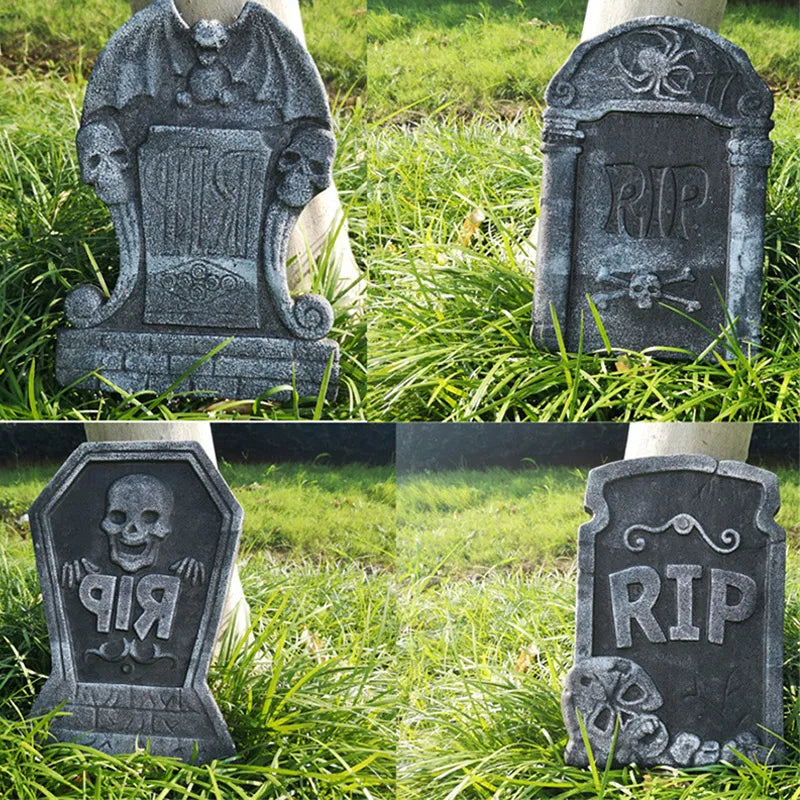 1PC Halloween Foam Skeleton Tombstone Decoration – Grave Bat & Ghost Horror Prop for Haunted Houses, Halloween Parties & Spooky Home Decor