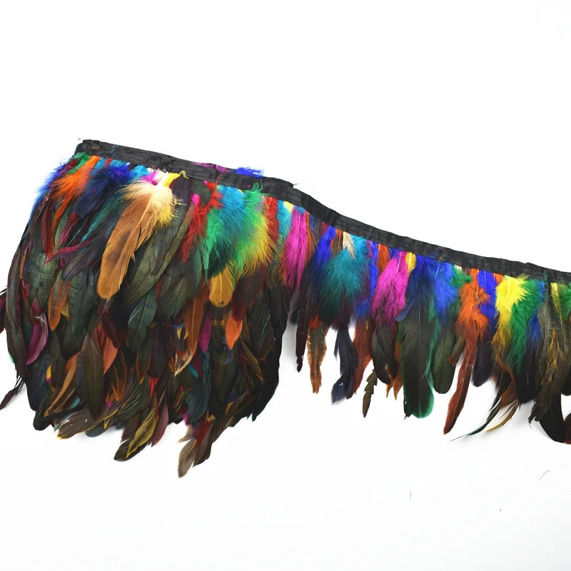 10 m Rooster Feather Fringe Trim – Natural Feather Ribbon for Sewing, Crafts & Costume Decoration