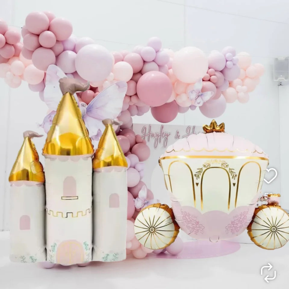 Globos de aluminio de castillo de princesa y calabaza – Decoraciones de fiesta de aluminio para cumpleaños y baby showers de niños