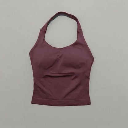 HISTELLO Women’s Seamless Longline Halter Sports Top – Built-in Bra with Removable Cups Yoga & Gym Tank Activewear