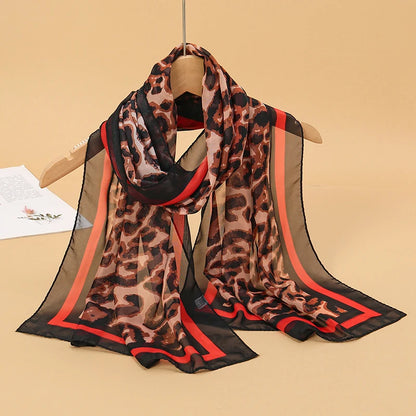 Women's Printed Chiffon Scarf Shawl – Lightweight Silk-Feel Long Wrap for Beach, Travel & Outdoor Wear, Fashion Headband Accessory