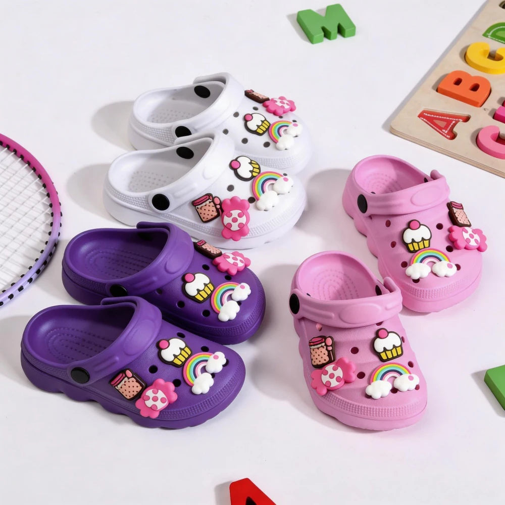 Girls' Cute Rainbow Cupcake Clogs Soft Non-Slip Summer Sandals for Kids
