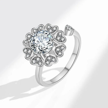 Anillo giratorio antiestrés de mariposa y flor con diamantes de imitación – Anillo giratorio antiansiedad para mujer | Joyería ajustable para aliviar el estrés