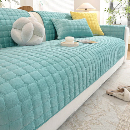 Soft Flannel Non-Slip Sofa Cover – Quilted Furniture Protector for Couch & Living Room Sofa, Warm 1-Seat Cushion Cover