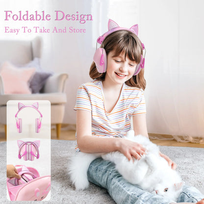 Cute Pink Cat Ear Kids Earmuffs – Adjustable Anti-Noise Hearing Protection for Children, Noise-Reducing Ear Protectors for Study, Sleep & Quiet Time