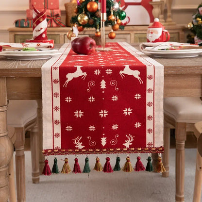 Christmas Snowflake Jacquard Table Runner – Winter Dining Table Cloth for Xmas, New Year, Rustic Home Decor & Holiday Gift