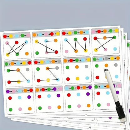 Tarjetas Reutilizables de Entrenamiento A4 para Niños – Tarjetas Didácticas de 12 Páginas con Bolígrafo Borrable, Ejercicios de Memoria Visual y Concentración, Herramienta Educativa de Práctica para Niños