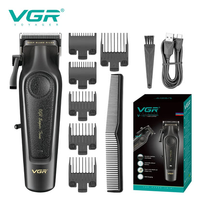 VGR V-197 & V-995 2-Piece Hair Clipper Set – Metal & Leather Body Electric Hair Trimmers with LED Digital Display, Grooming & Carving Tools
