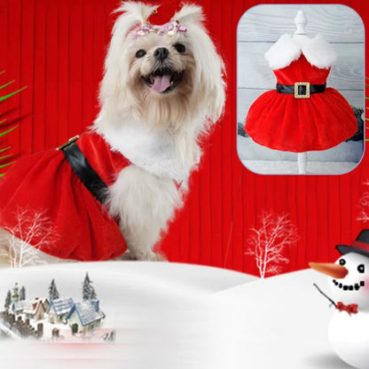 Christmas Dog Dress – Cute Red Skirt Winter Outfit for Small & Medium Dogs, Soft Comfortable Pet Clothes, Easy-Clean Holiday Costume