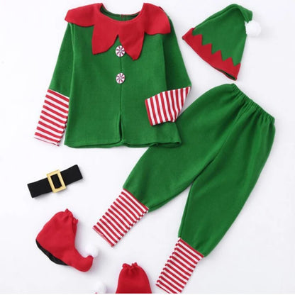 Christmas Santa Claus and Green Elf Costumes for Adults and Kids, Family Matching Cosplay Outfits for Xmas Parties, Carnival, New Year Performances and Holiday Gifts