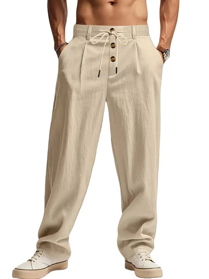 Men's Cotton Linen Casual Pants Breathable Loose Straight Leg Beach & Outdoor Trousers