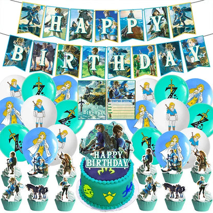 Zelda Tears of the Kingdom Party Decoration Set – Balloons, Flags & Birthday Party Props