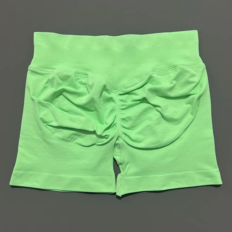 HISTELLO Pantalones cortos de yoga sin costuras de 4.5" para mujer – Pantalones cortos deportivos de talle bajo con efecto fruncido para gimnasio, fitness, correr y ropa deportiva