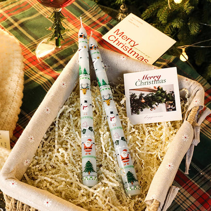 2PCS 10-Inch Christmas Candles – Tall Unscented Xmas Cartoon Candles with Holders, Winter Holiday Table & Home Decor