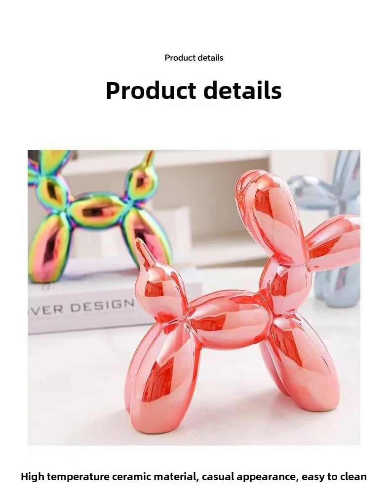 Sculpture de Chien Ballon en Céramique Nordique – Figurine Décorative Moderne pour Maison, Bureau et Étagère