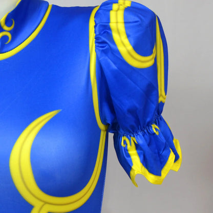 Chun-Li Cosplay Costume – Street Fighter Cheongsam Suit | Women’s Outfit with Wristbands & Headband (Halloween / Comic Con)