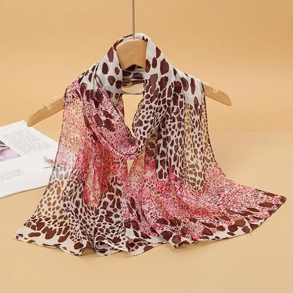 Women's Printed Chiffon Scarf Shawl – Lightweight Silk-Feel Long Wrap for Beach, Travel & Outdoor Wear, Fashion Headband Accessory