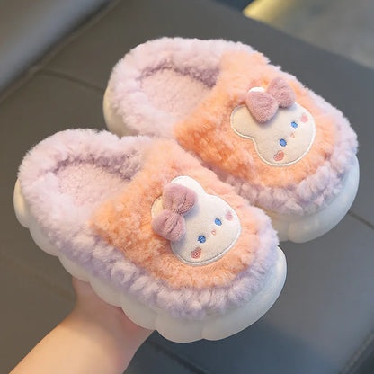Kids Winter Plush Slippers Warm Non-Slip Cartoon Snow Princess House Shoes for Girls & Boys