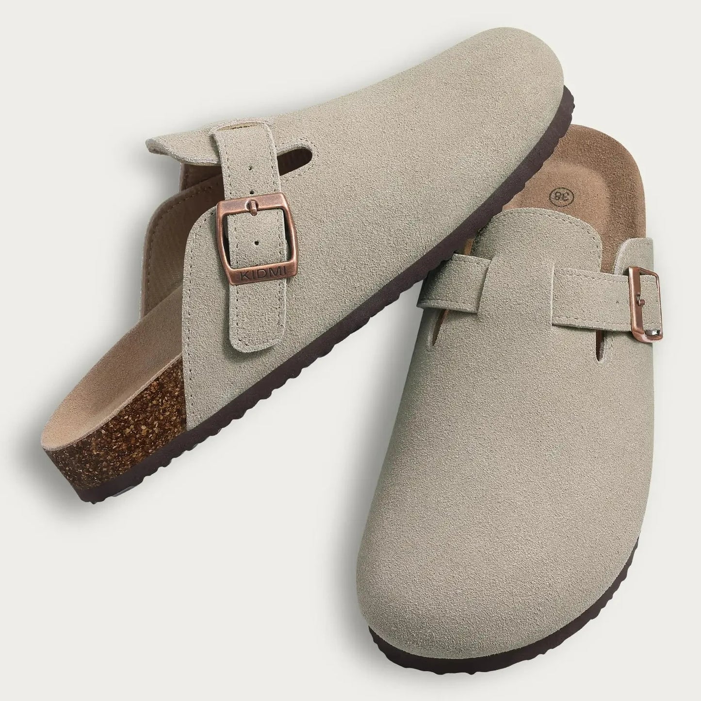 Zuecos de ante Crestar Cork – Zapatillas tipo mules unisex antideslizantes con soporte para el arco del pie