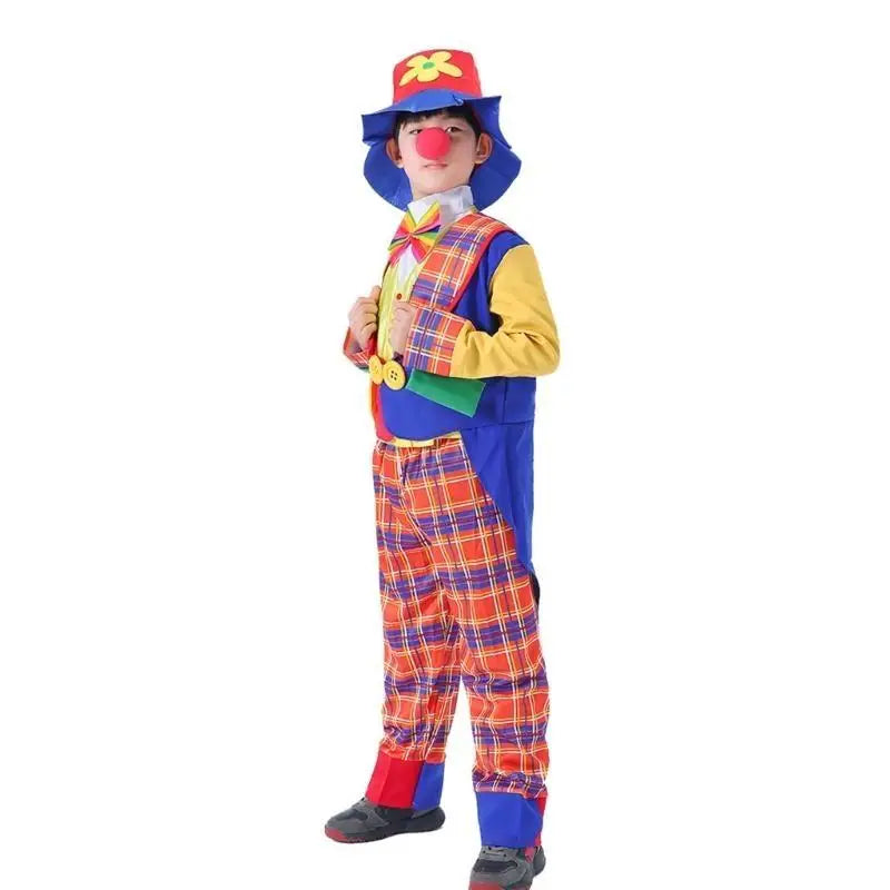 Child Clown Cosplay Costume Set – Coat, Shirt, Pants, Hat & Necktie Outfit for Halloween & Party Performance