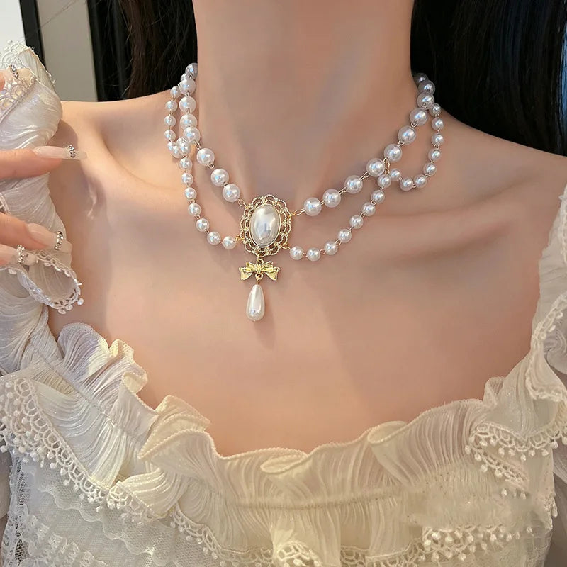 Nuevo collar gargantilla de perlas barrocas para mujer, lujoso, para bodas, fiestas, collar de cuentas de tres capas, torques, regalo de joyería de moda para damas