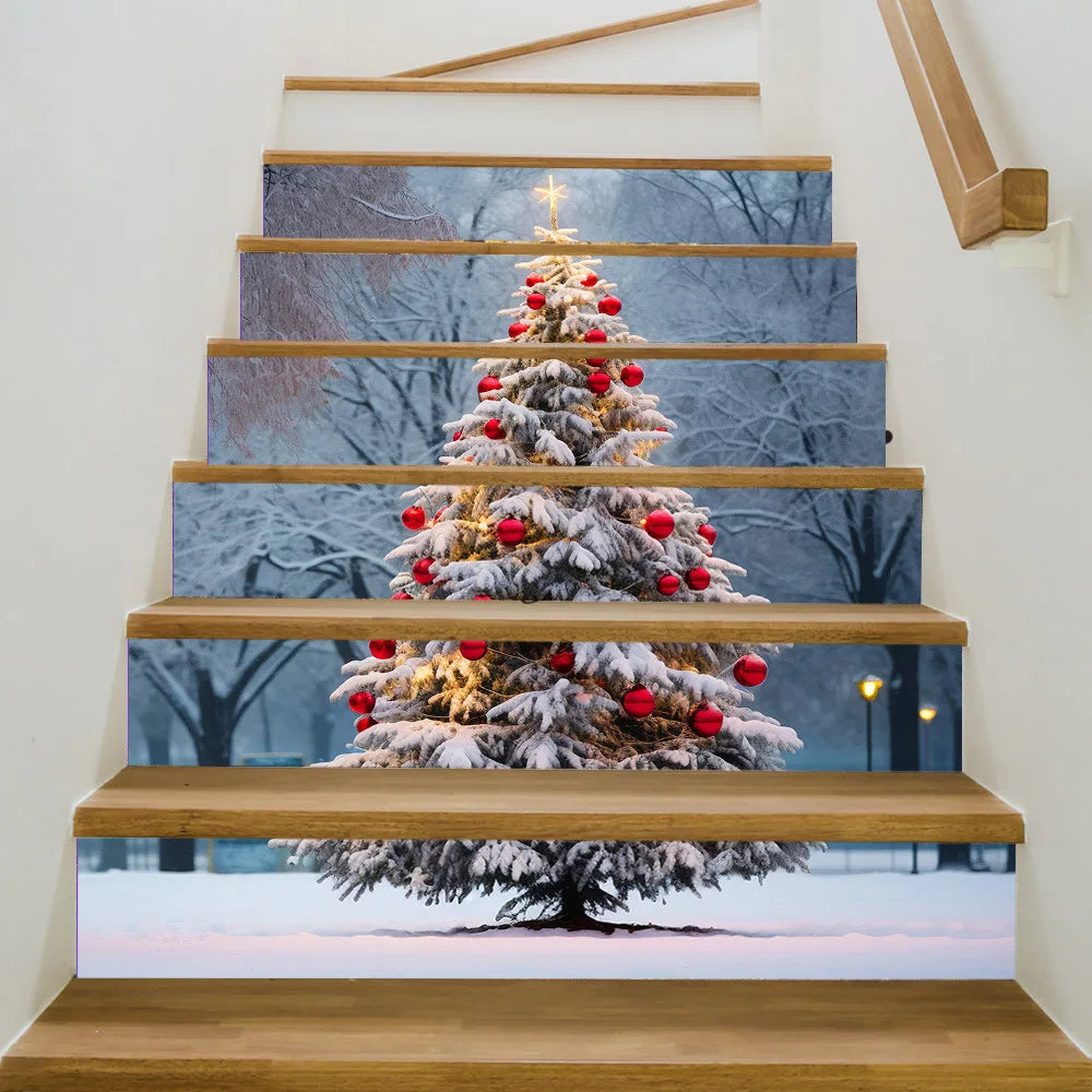 6PCS 18×100CM Christmas Staircase Background Fabric – Holiday Stair Banner Decorations for Christmas Party & Home Decor