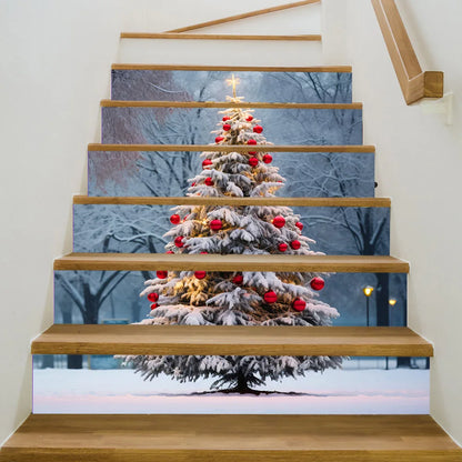 6PCS 18×100CM Christmas Staircase Background Fabric – Holiday Stair Banner Decorations for Christmas Party & Home Decor