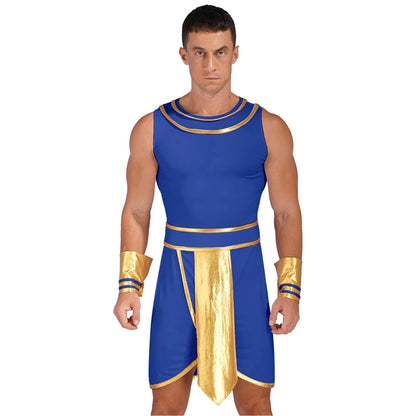 Men’s Ancient Greek & Egyptian Pharaoh Cosplay Costume – Metallic Shiny Toga Robe with Sleeves for Halloween & Roleplay