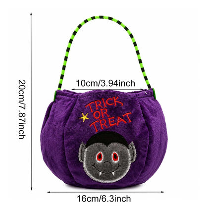 1PC Halloween Plush Candy Bag, Pumpkin Cat Vampire Witch Treat Basket, Portable Trick or Treat Tote for Kids, Halloween Party Decorations, Candy Storage and Gift Bag