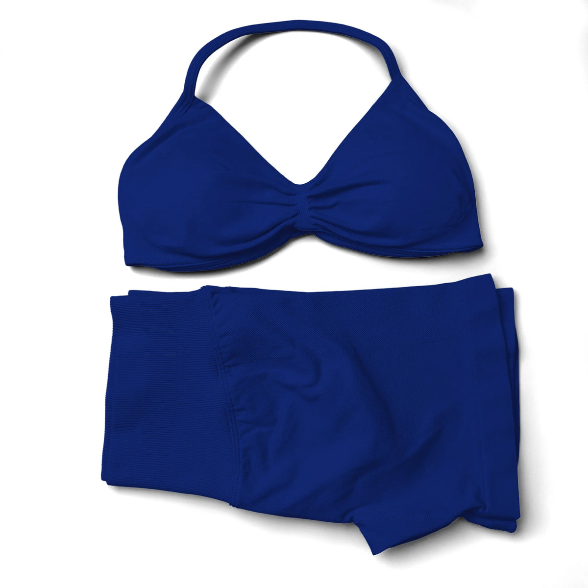 Seamless 2-Piece Yoga Sports Set – Strappy Halter Crop Top with Removable Pads & Quick-Dry Backless Shorts for Gym and Fitness
