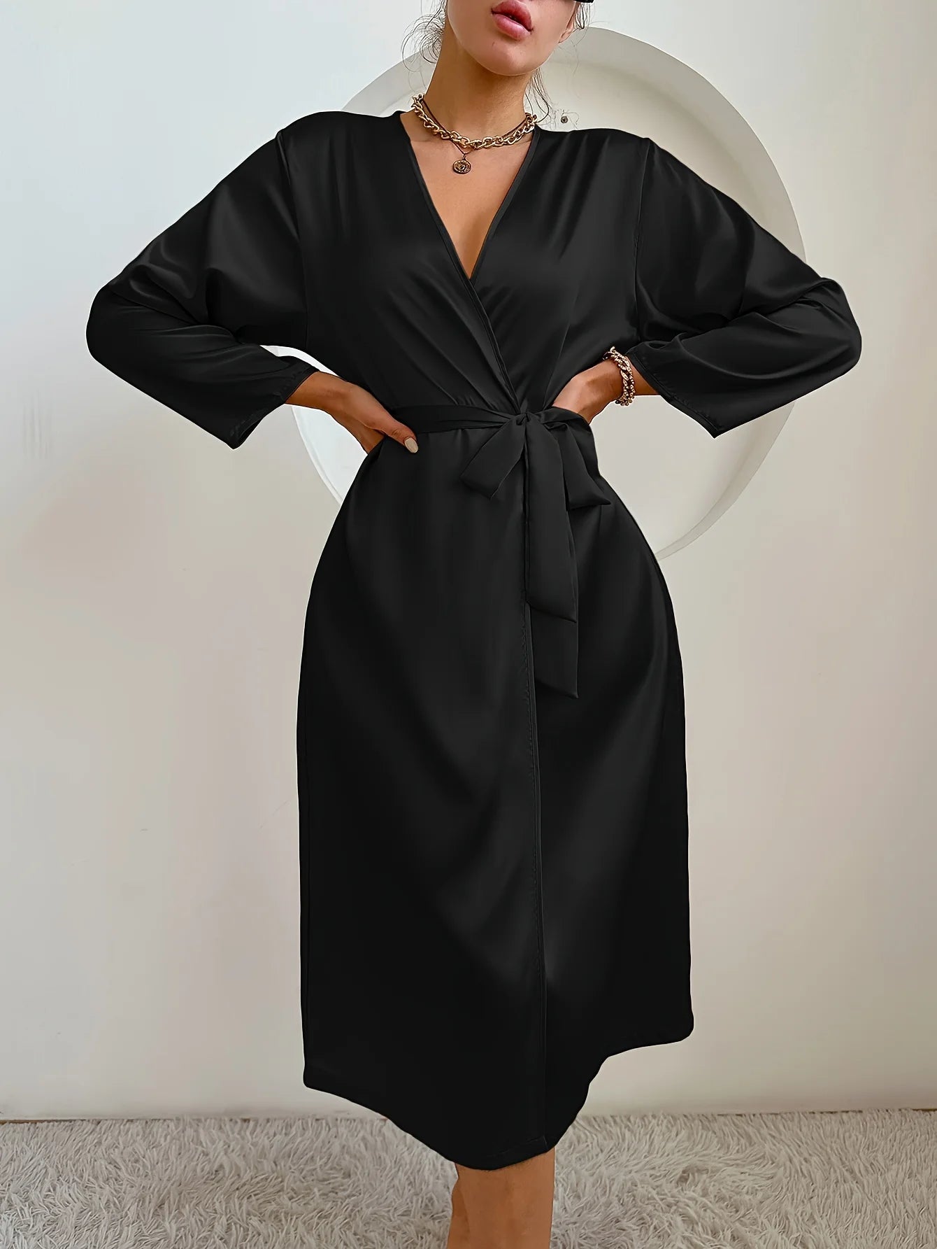 Women’s Satin Robe – Belted Elegant Solid Color Silky Comfort Bathrobe Loungewear