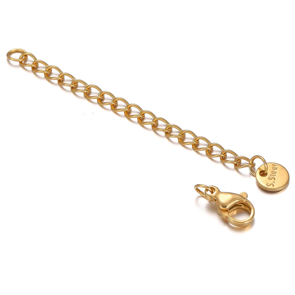 10-Piece Stainless Steel Lobster Clasps with 5cm Extension Chains – Jewelry Connectors for DIY Bracelets & Necklaces