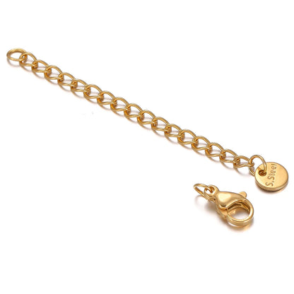 10-Piece Stainless Steel Lobster Clasps with 5cm Extension Chains – Jewelry Connectors for DIY Bracelets & Necklaces