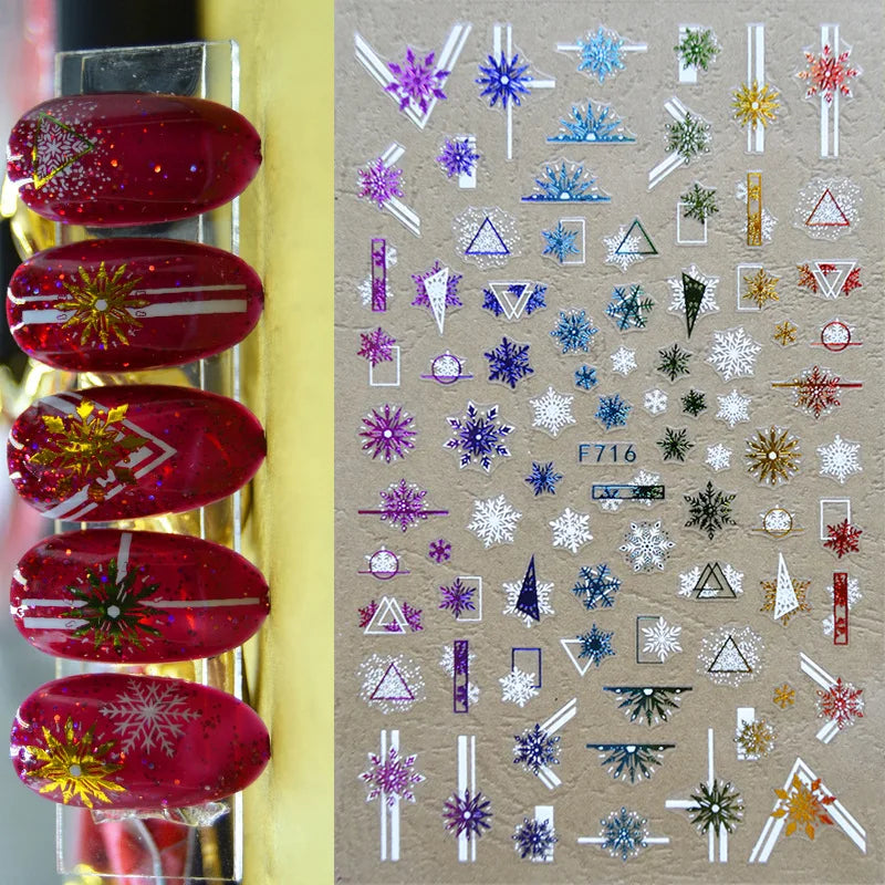 3D Christmas Nail Art Stickers – Snowflake & Winter Tree Nail Decals for Nail Tips Decoration