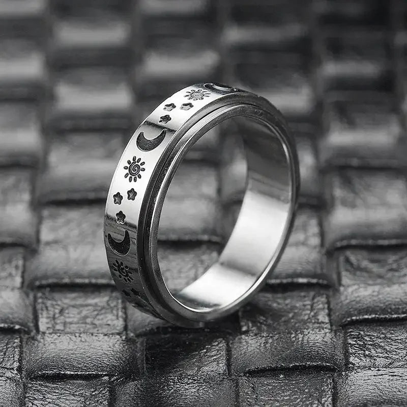 Vintage Sun Moon Star Spinner Ring – Stainless Steel Rotating Promise Band for Men & Women | Anniversary Statement Jewelry Gift