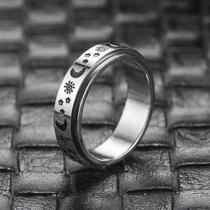 Vintage Sun Moon Star Spinner Ring – Stainless Steel Rotating Promise Band for Men & Women | Anniversary Statement Jewelry Gift