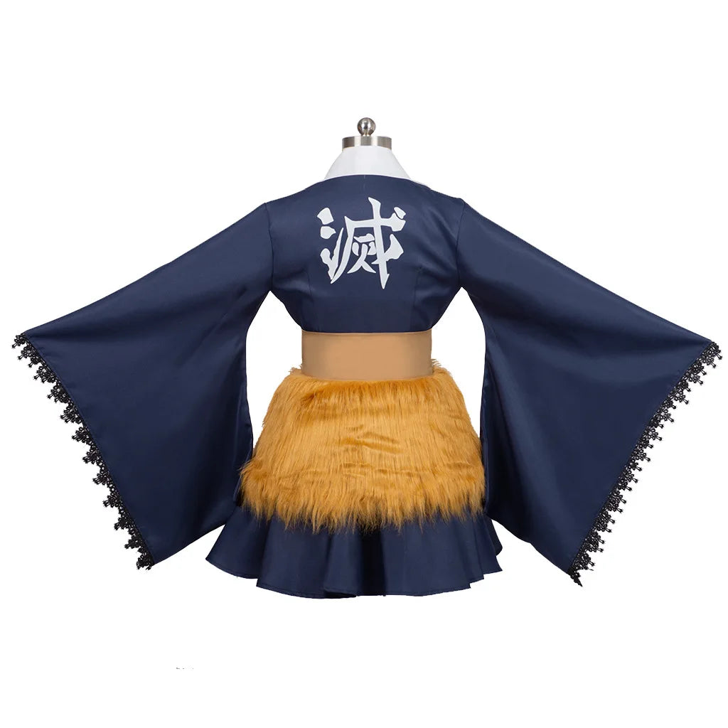 Japanese Anime Demon Slayer Hashibira Inosuke Cosplay Costume | Lolita Kimono Maid Uniform Dress for Halloween Party & Cosplay Events