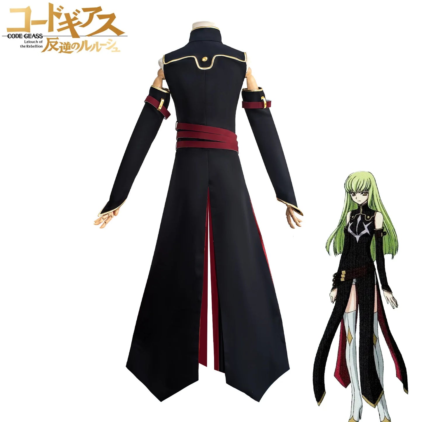 Code Geass C.C. Cosplay Costume – Black Dress Uniform Set (Lelouch of the Rebellion Anime Outfit for Halloween Party, Women/Girls, iCoser Props Set)