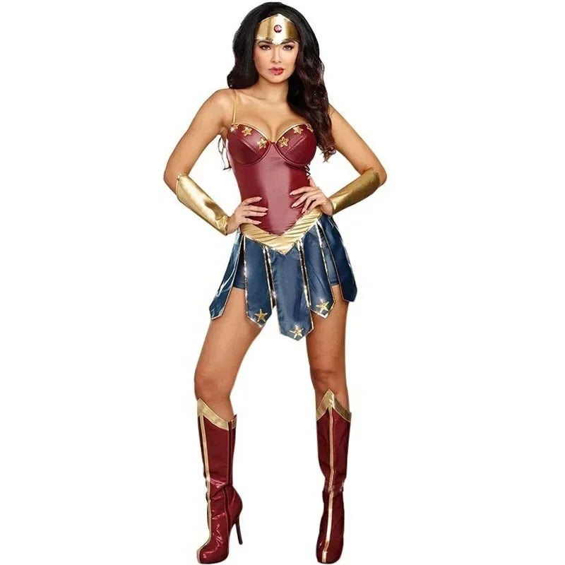 Halloween Sexy Wonder Costume | Superhero Supergirl Cosplay Outfit for Women | Bachelorette Party & Fantasy Fancy Dress Costume