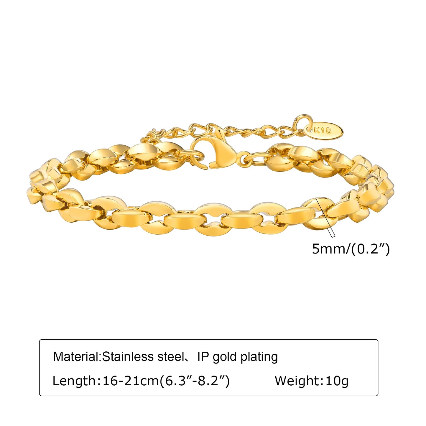 18K Gold Plated Stainless Steel Paperclip Chain Bracelet – Adjustable Twist Link Chunky Stackable Bracelet for Women