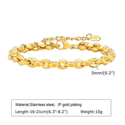 18K Gold Plated Stainless Steel Paperclip Chain Bracelet – Adjustable Twist Link Chunky Stackable Bracelet for Women