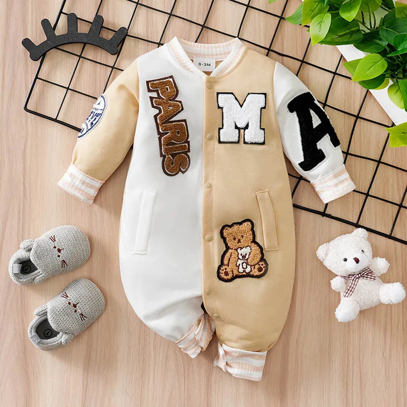 0-18M Baby Short Sleeve Jumpsuit – Soft & Comfortable Embroidered Letter Romper for Boys & Girls, Casual Summer Newborn Outfit