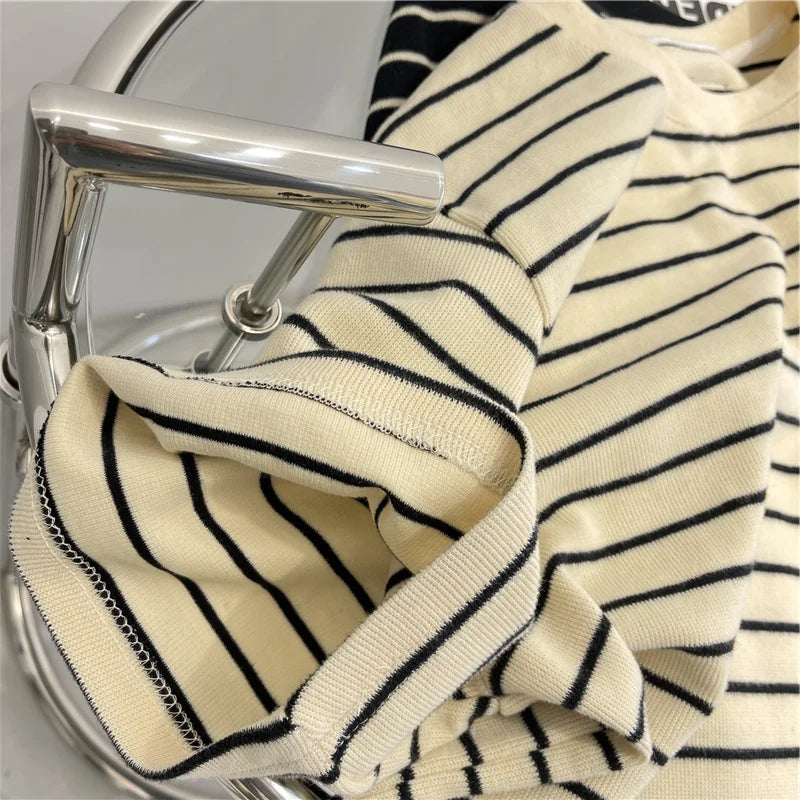 Women’s Korean Style Oversize Striped T-Shirt Loose Casual Short Sleeve Cotton Summer Commute Top